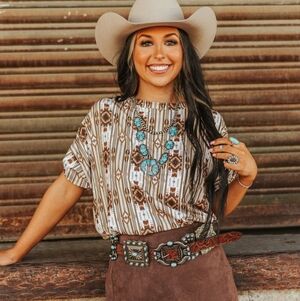 NWT Brown Western aztec oversized top